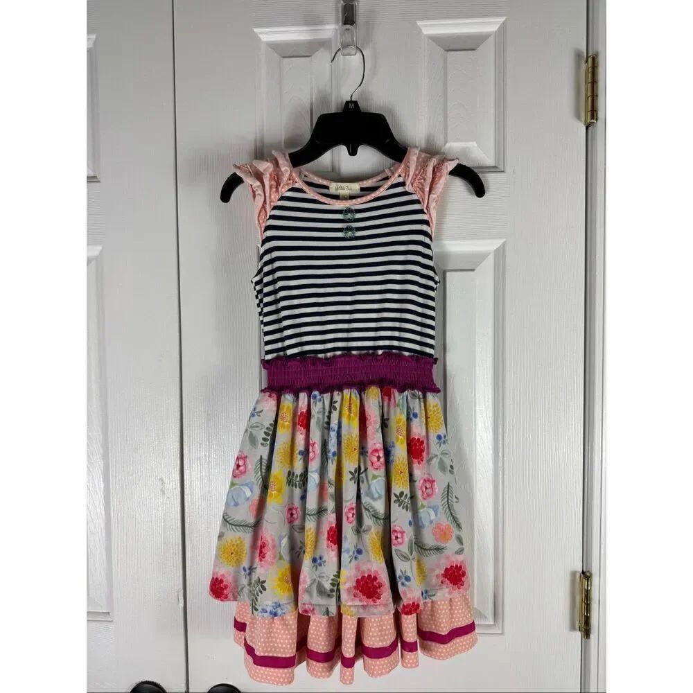 Matilda Jane Girls Gummi Fruits Happy And Free Floral Striped Twirl Dress Size 8